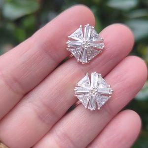 6/$60 Maltese cross CZ silver clip on earrings